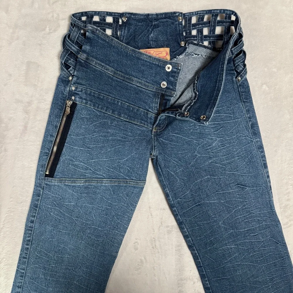 Y2K‎ 90s Cut Out Caged Waist Low Rise Jeans 4 2 Cuffed Convertible Rave Vintage